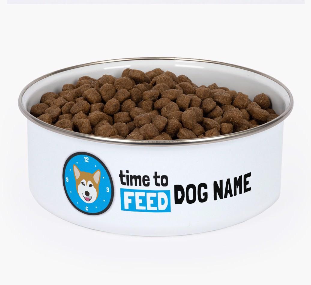 Time To Feed: Personalized {breedFullName} Enamel Dog Bowl