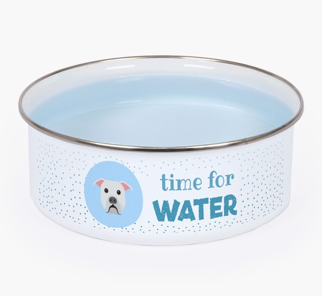 Time For Water: Personalized {breedFullName} Enamel Dog Bowl