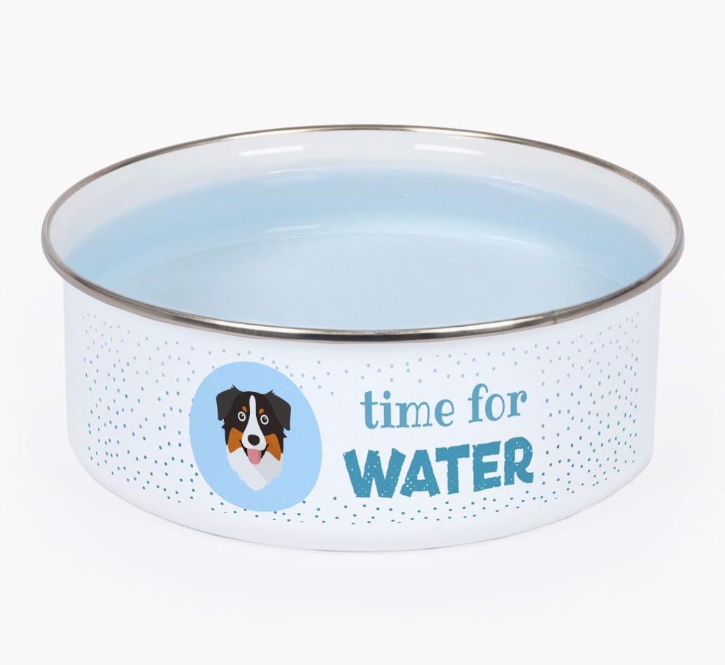 Time For Water: Personalized {breedFullName} Enamel Dog Bowl