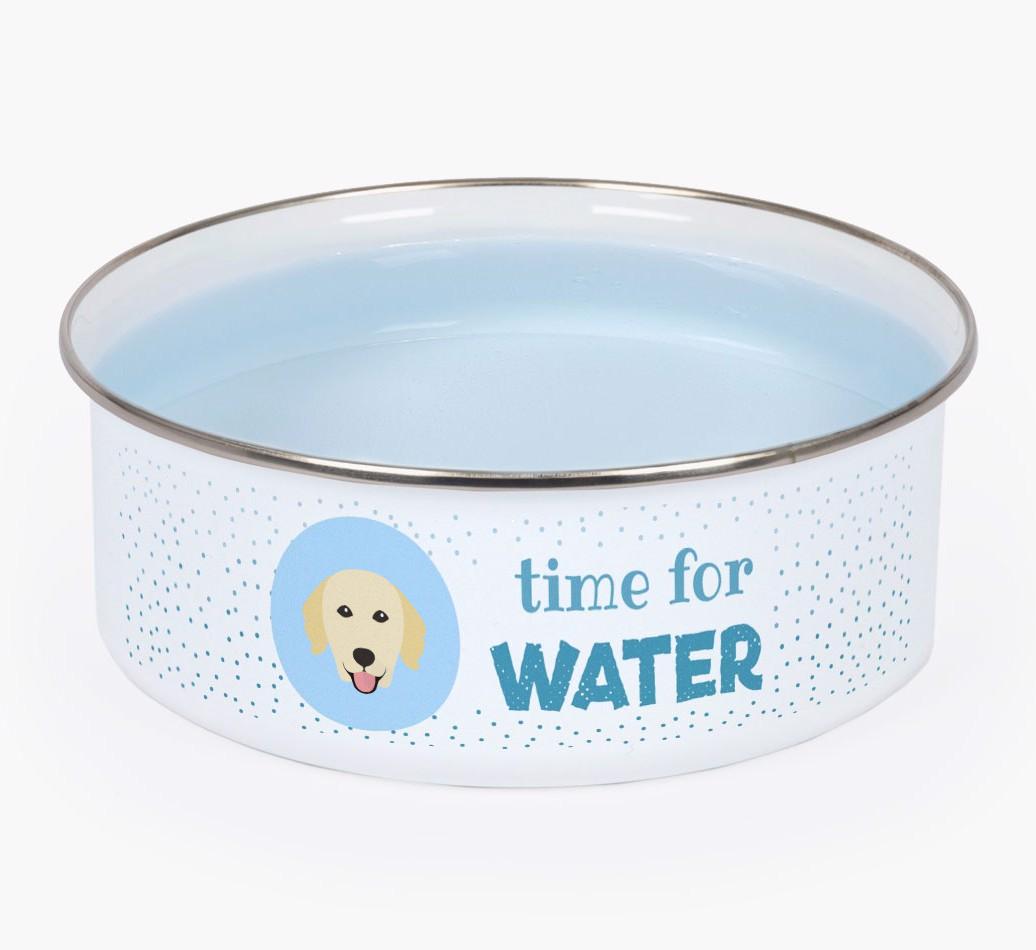 Time For Water: Personalized {breedFullName} Enamel Dog Bowl