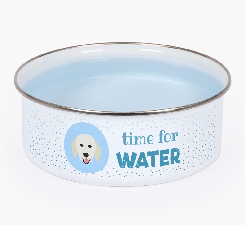 Time For Water: Personalised {breedFullName} Enamel Dog Bowl