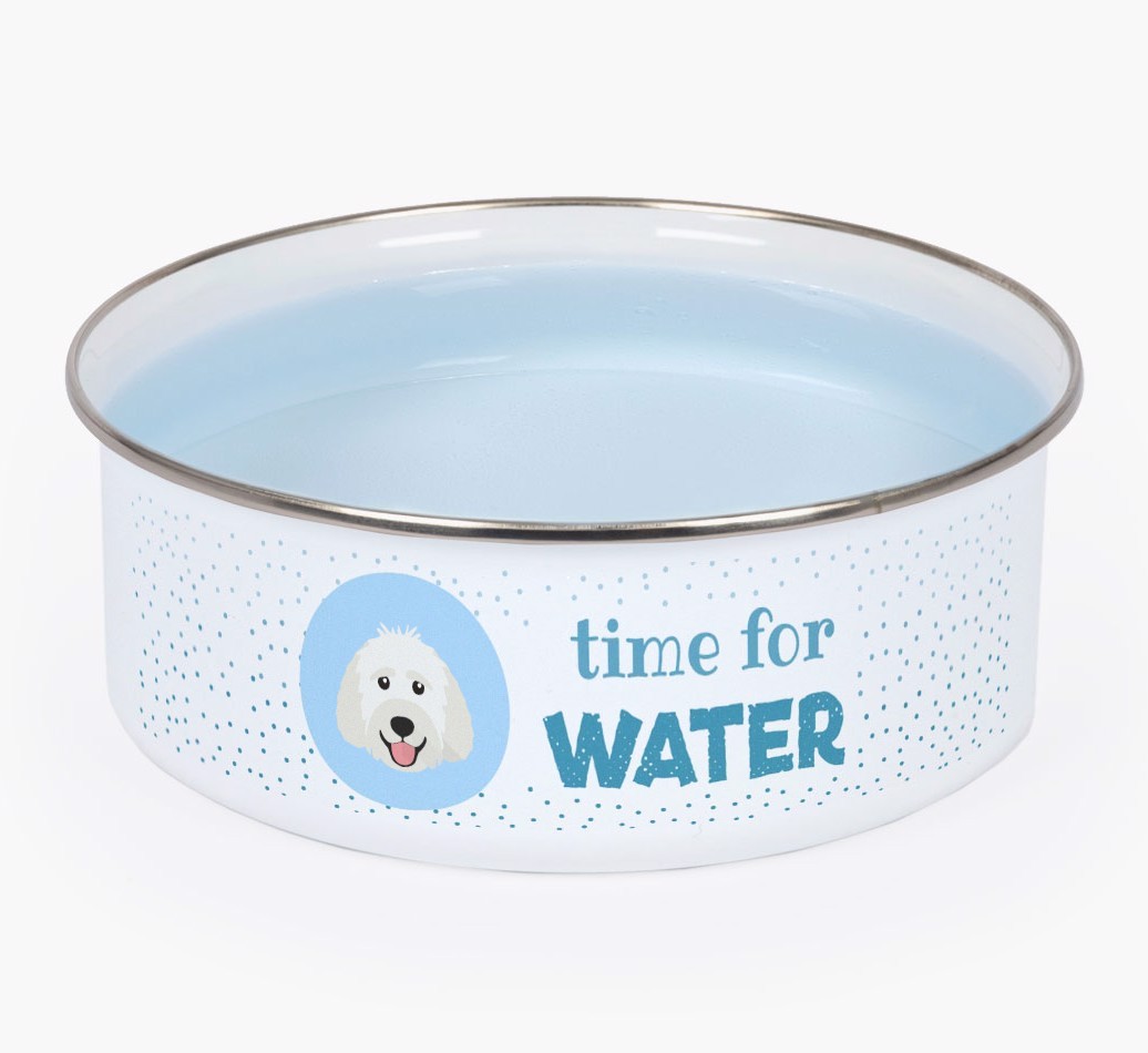 Time For Water: Personalised {breedFullName} Enamel Dog Bowl