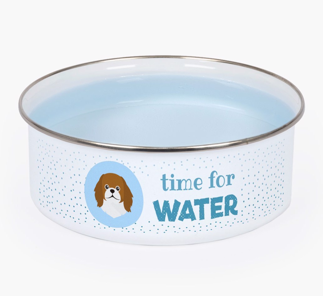 Time For Water: Personalized {breedFullName} Enamel Dog Bowl