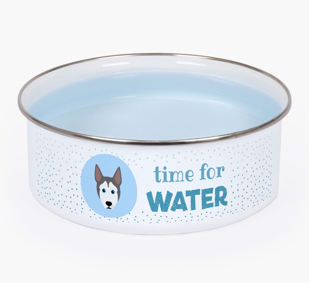Time For Water: Personalised {breedFullName} Enamel Dog Bowl