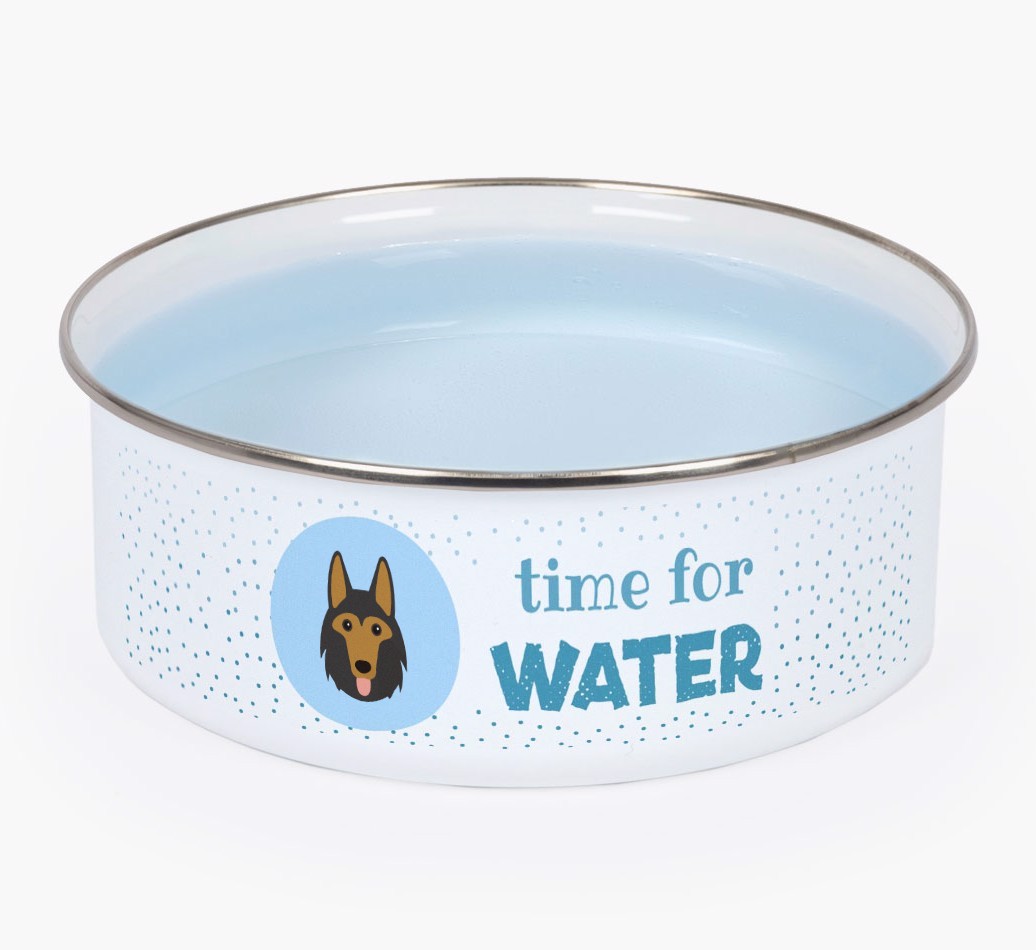 Time For Water: Personalized {breedFullName} Enamel Dog Bowl