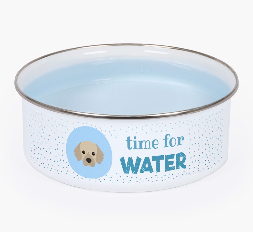 Time For Water: Personalised {breedFullName} Enamel Dog Bowl