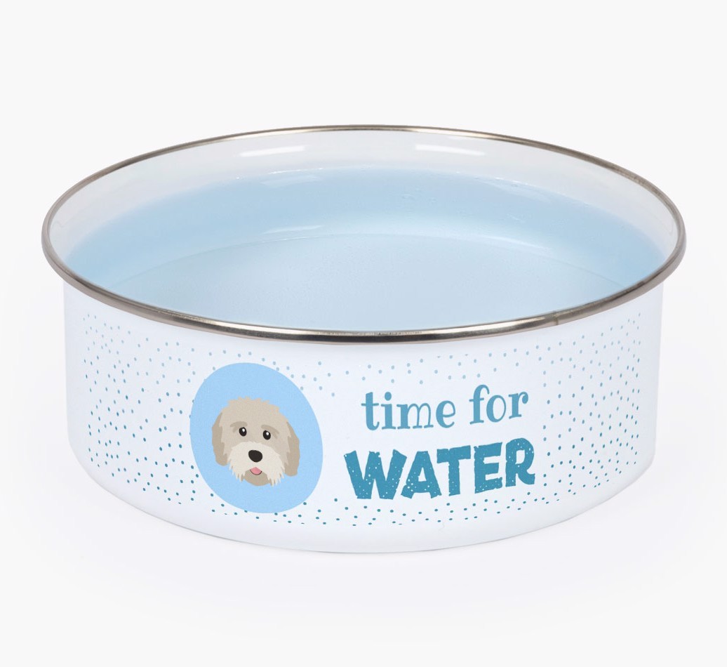 Time For Water: Personalized {breedFullName} Enamel Dog Bowl