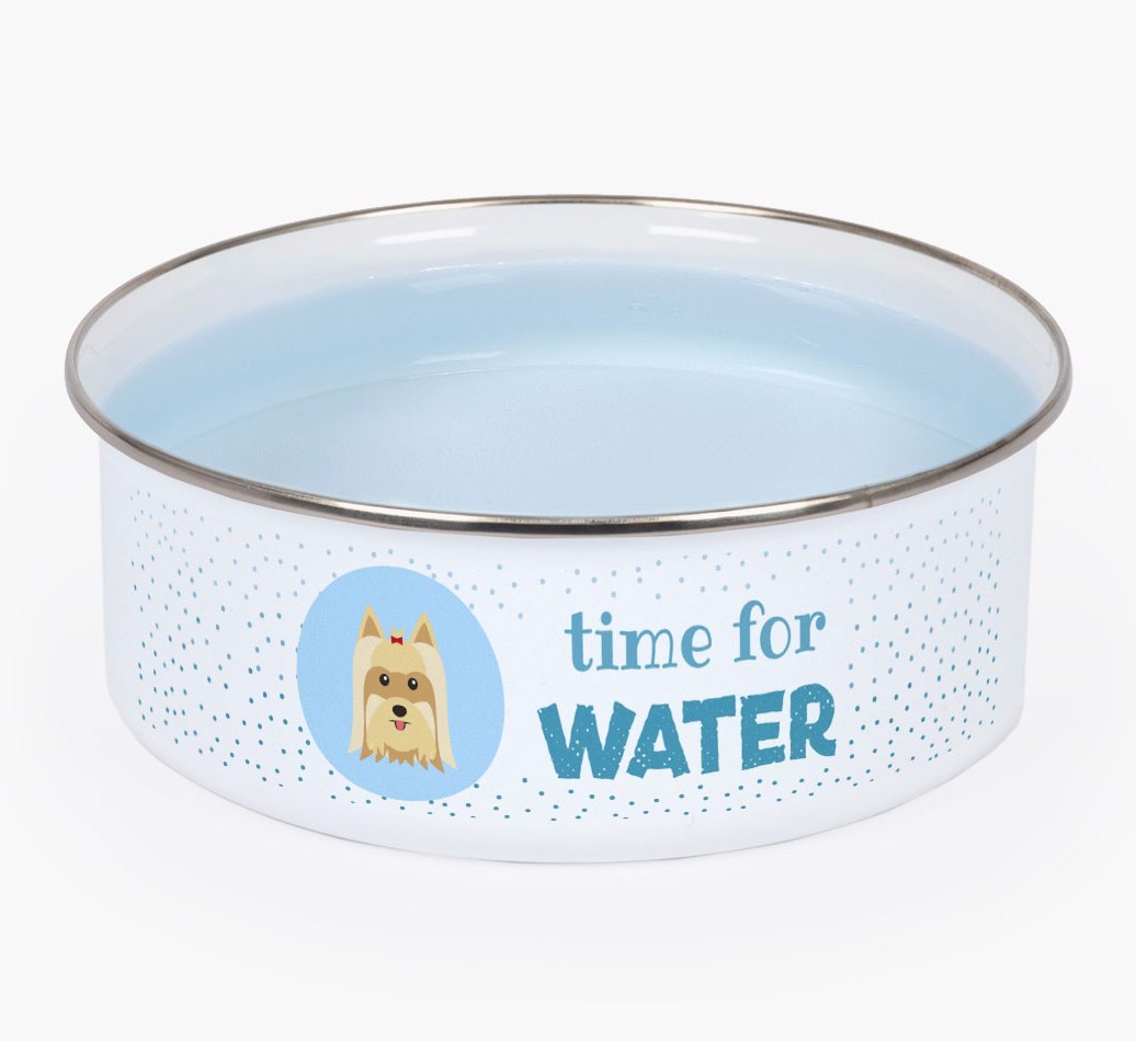 Time For Water: Personalized {breedFullName} Enamel Dog Bowl