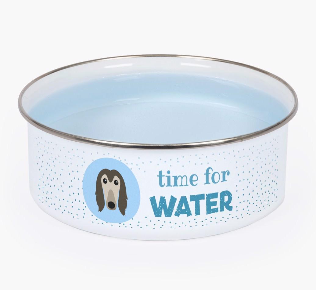 Time For Water: Personalized {breedFullName} Enamel Dog Bowl