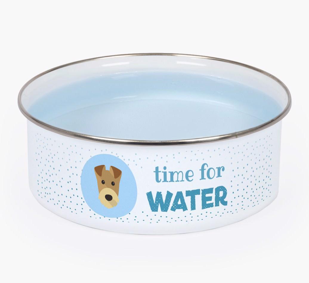 Time For Water: Personalized {breedFullName} Enamel Dog Bowl