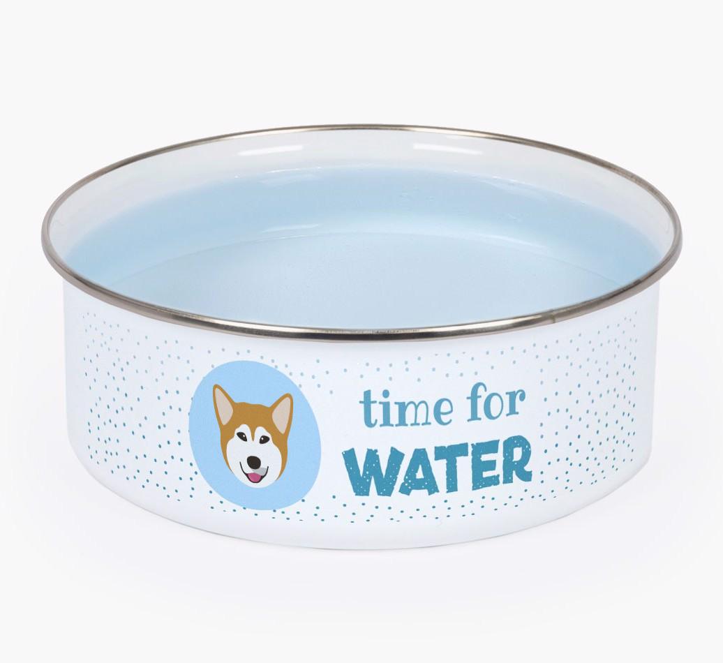 Time For Water: Personalized {breedFullName} Enamel Dog Bowl
