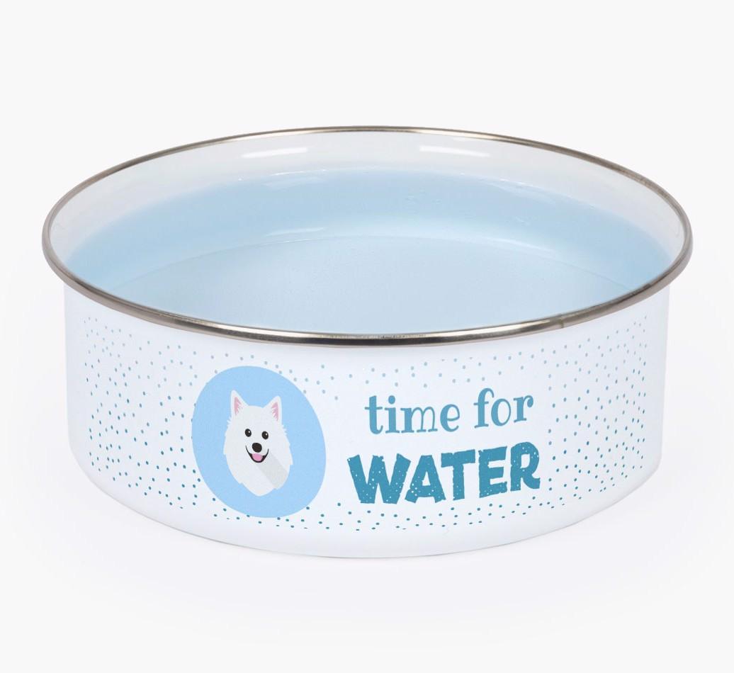 Time For Water: Personalized {breedFullName} Enamel Dog Bowl