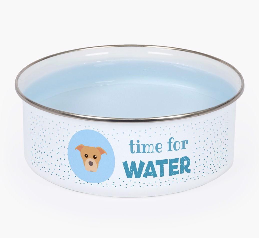 Time For Water: Personalized {breedFullName} Enamel Dog Bowl
