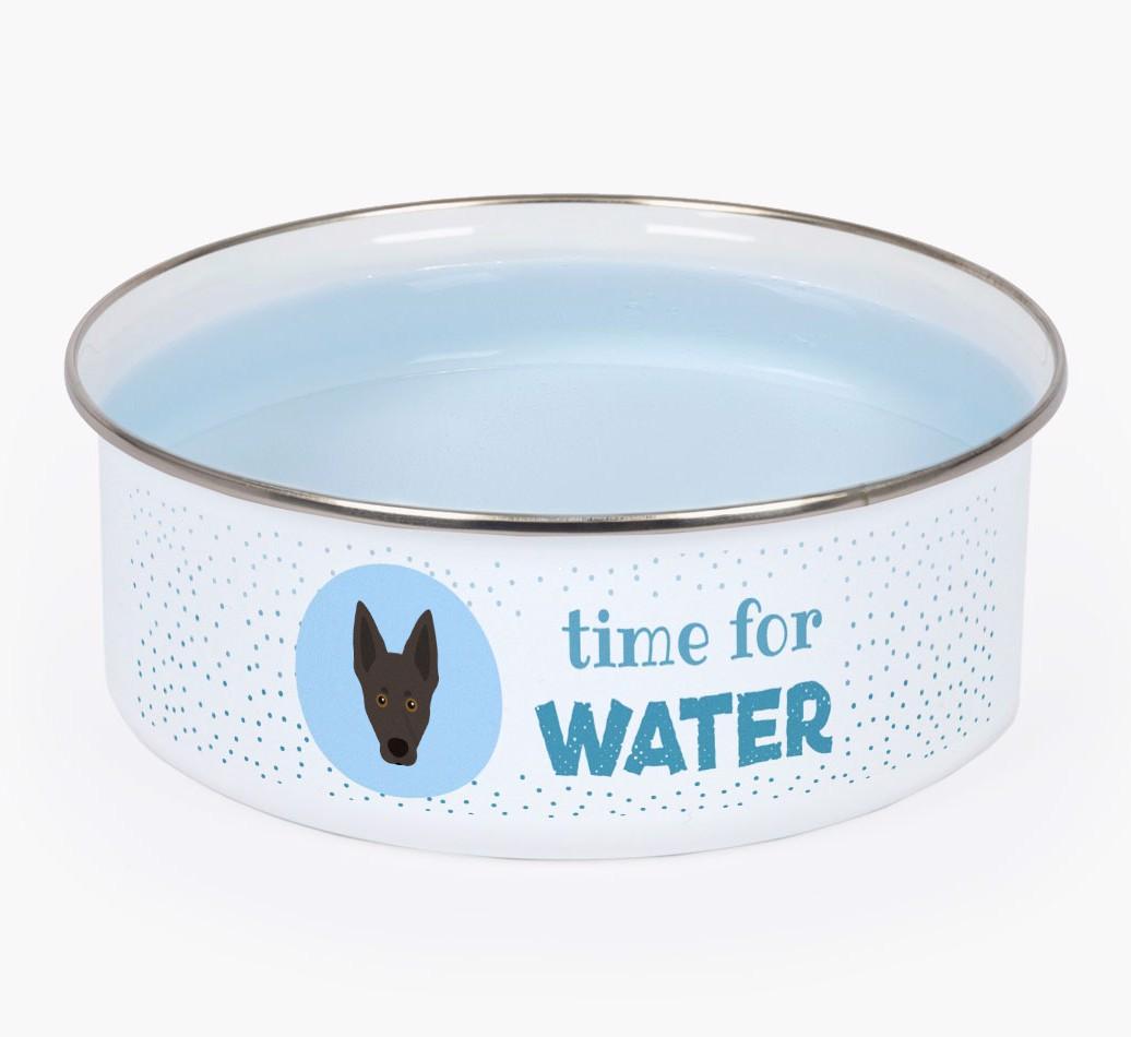 Time For Water: Personalized {breedFullName} Enamel Dog Bowl