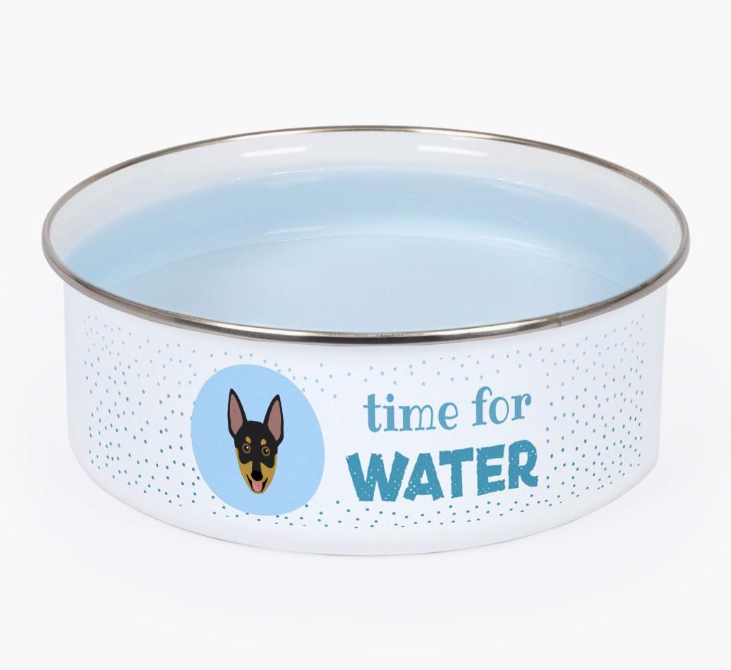 Time For Water: Personalized {breedFullName} Enamel Dog Bowl