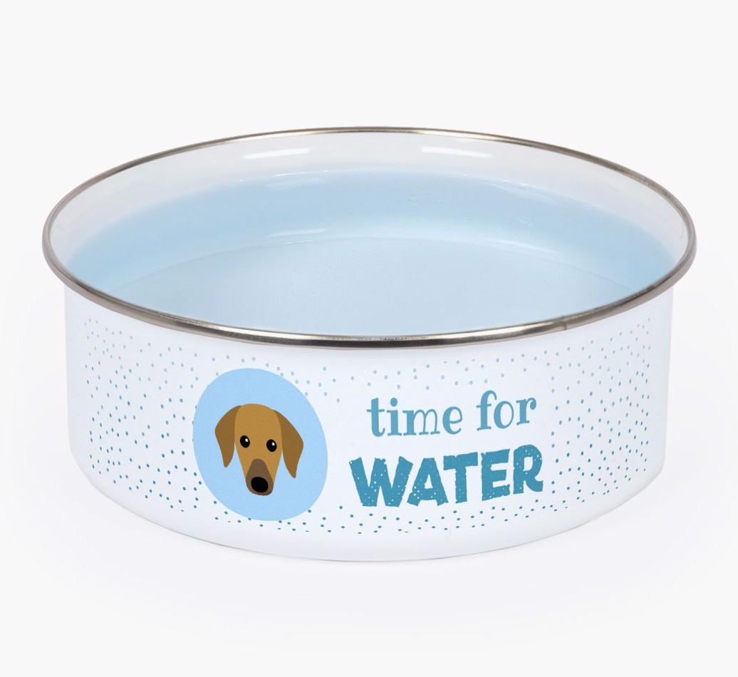 Time For Water: Personalized {breedFullName} Enamel Dog Bowl