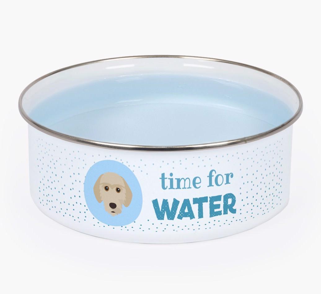 Time For Water: Personalized {breedFullName} Enamel Dog Bowl