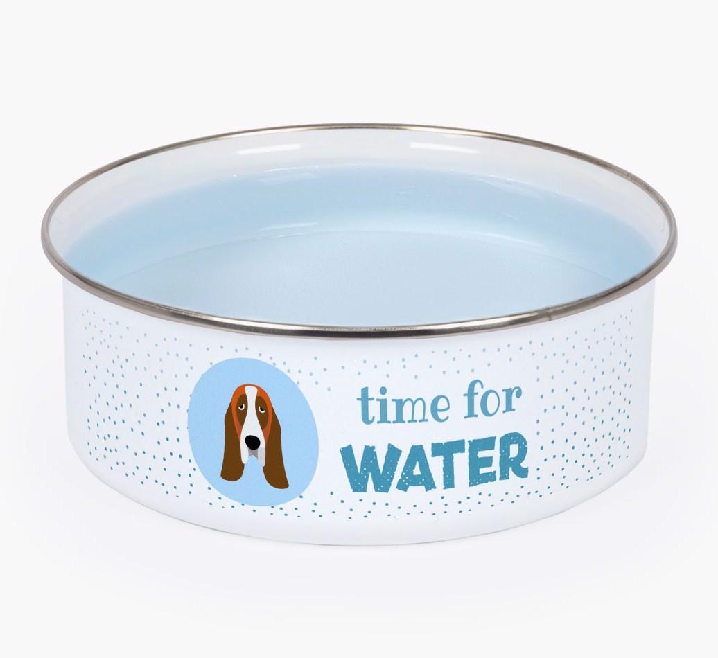 Time For Water: Personalized {breedFullName} Enamel Dog Bowl