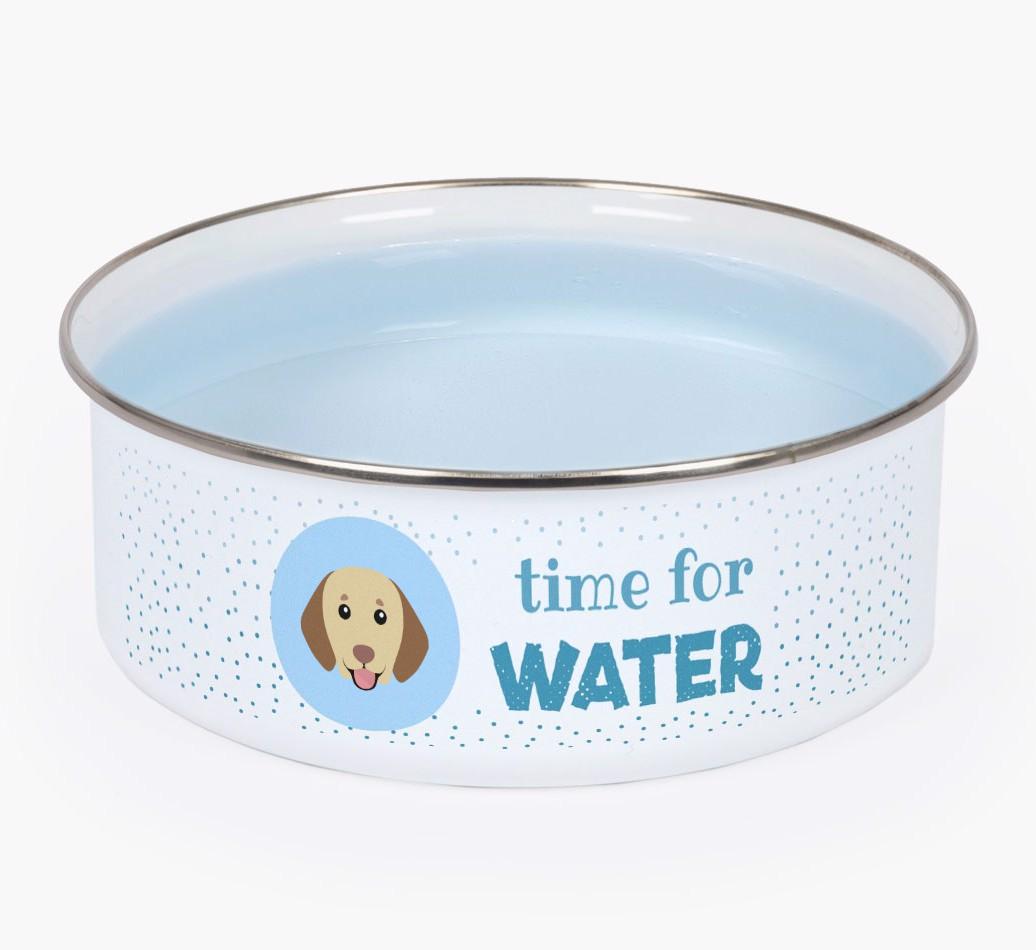Time For Water: Personalized {breedFullName} Enamel Dog Bowl