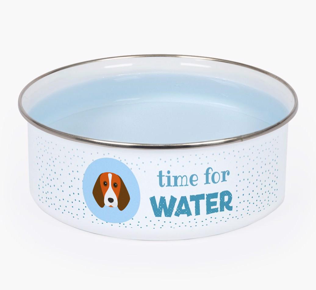 Time For Water: Personalized {breedFullName} Enamel Dog Bowl