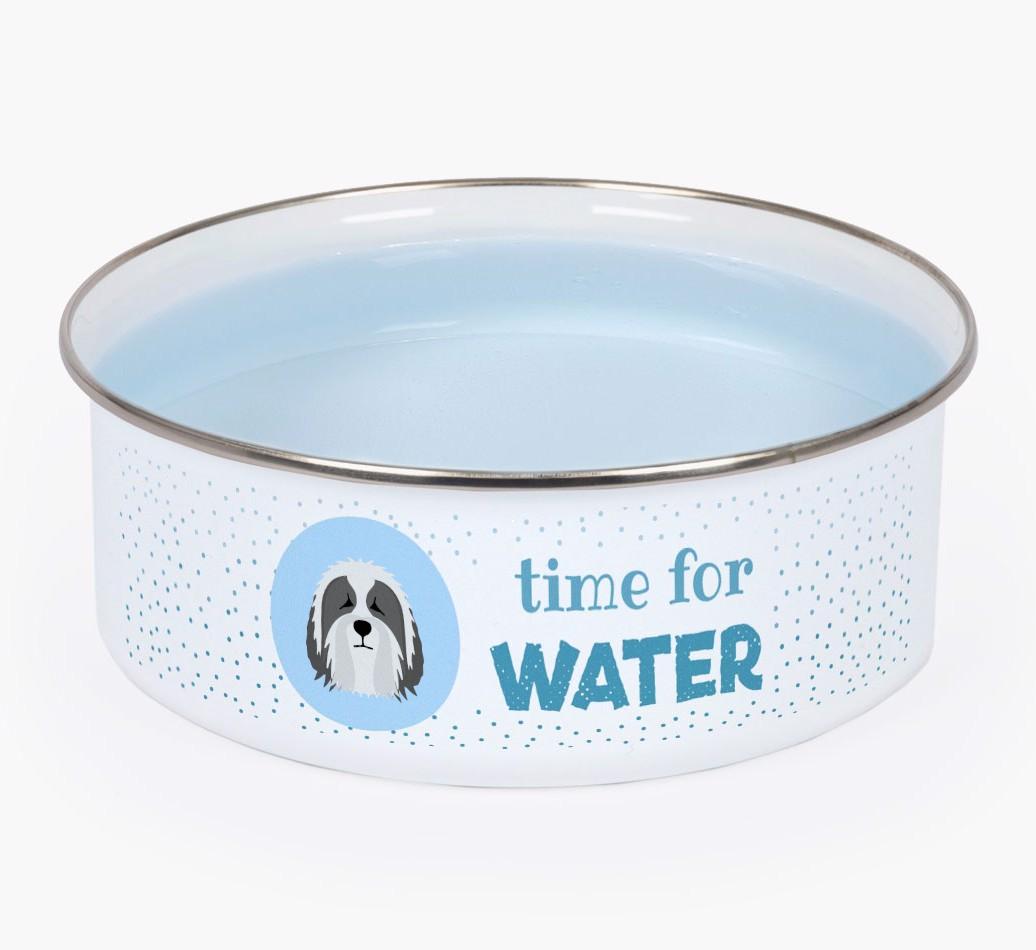 Time For Water: Personalized {breedFullName} Enamel Dog Bowl
