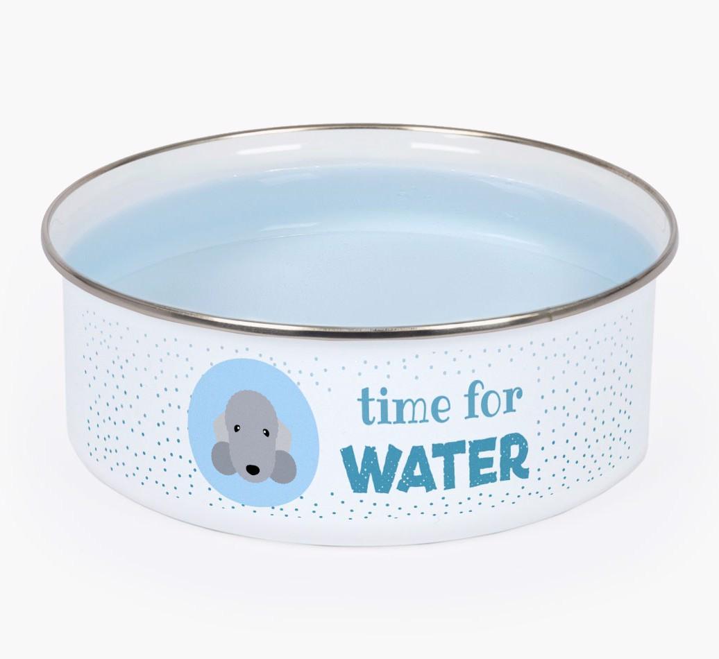 Time For Water: Personalized {breedFullName} Enamel Dog Bowl