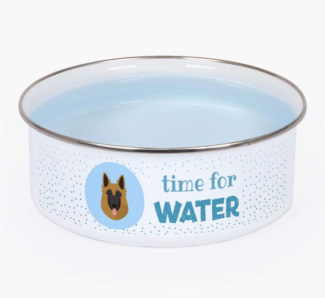 Time For Water: Personalized {breedFullName} Enamel Dog Bowl