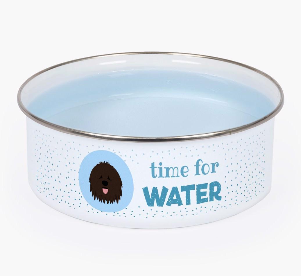 Time For Water: Personalized {breedFullName} Enamel Dog Bowl