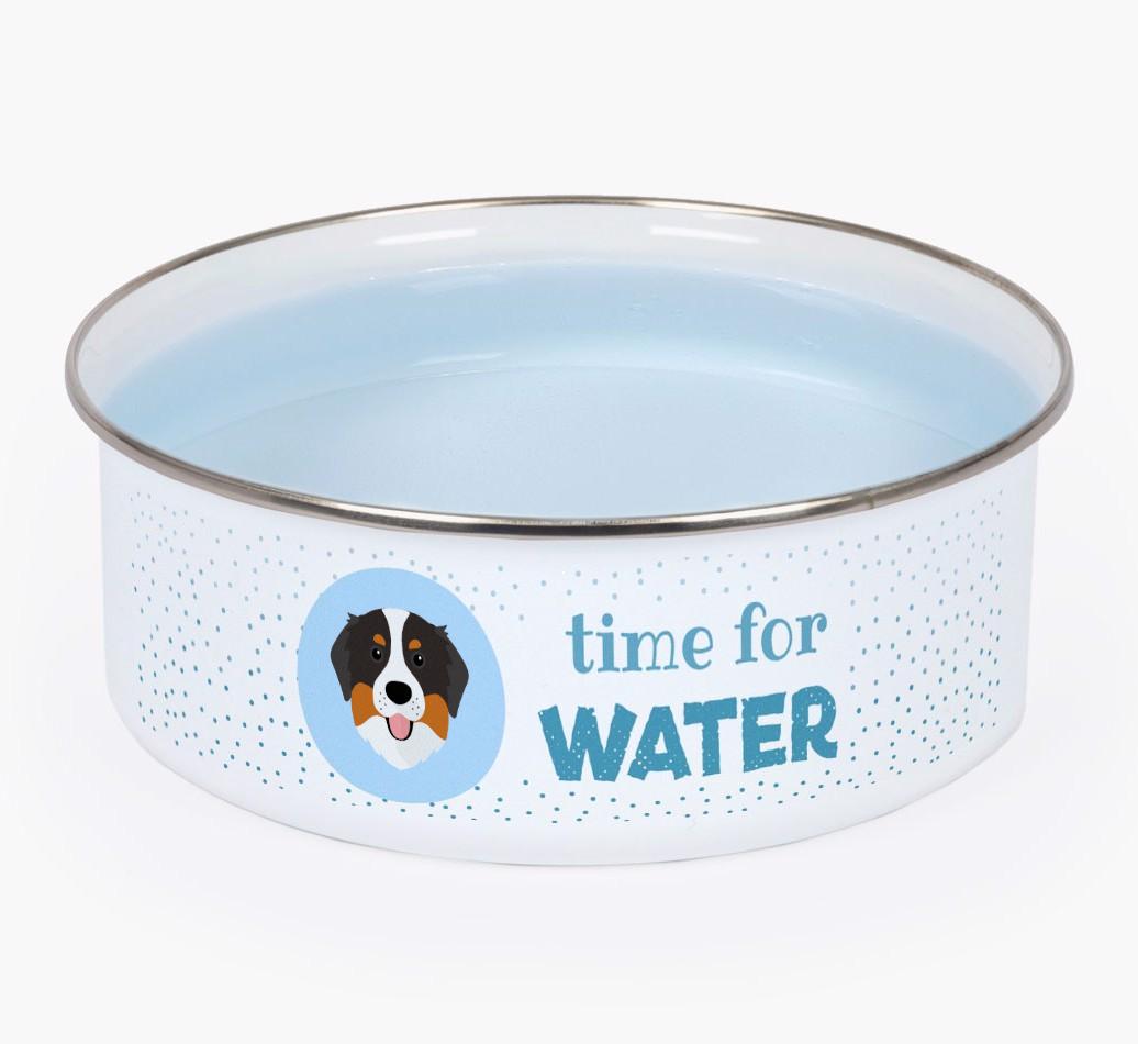 Time For Water: Personalized {breedFullName} Enamel Dog Bowl