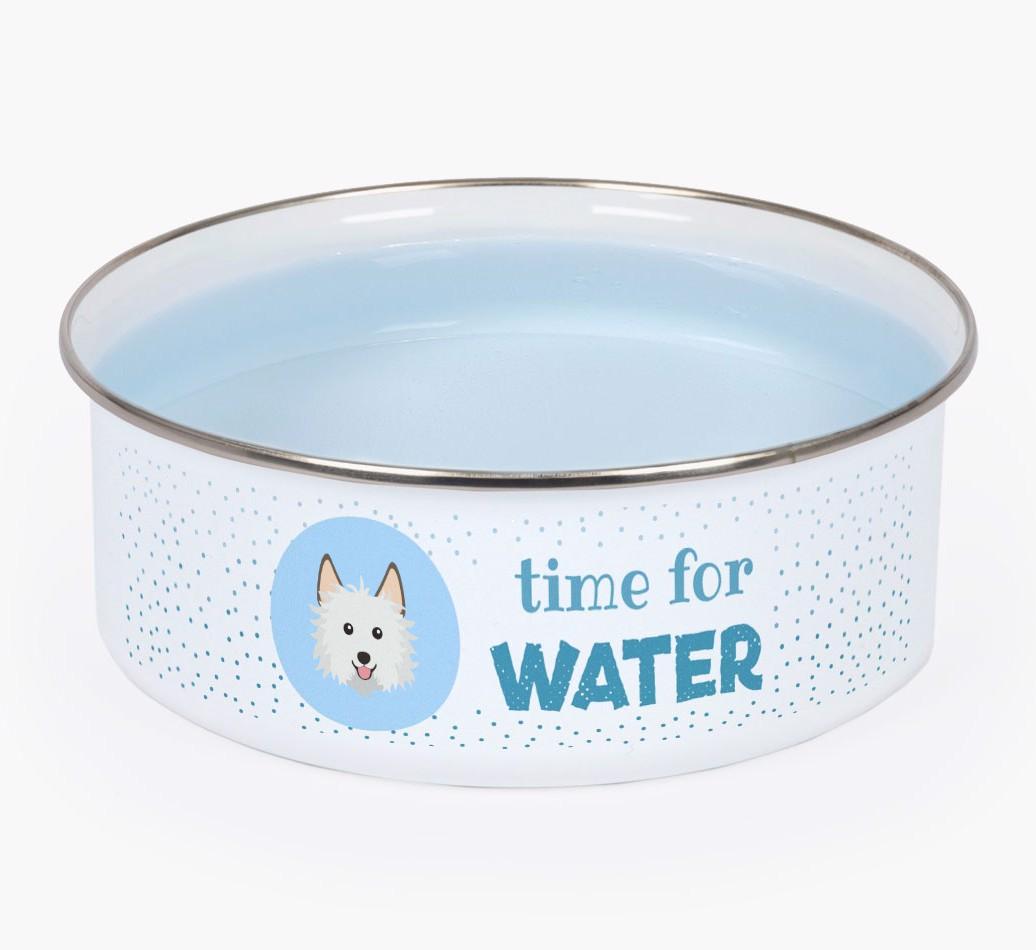 Time For Water: Personalized {breedFullName} Enamel Dog Bowl