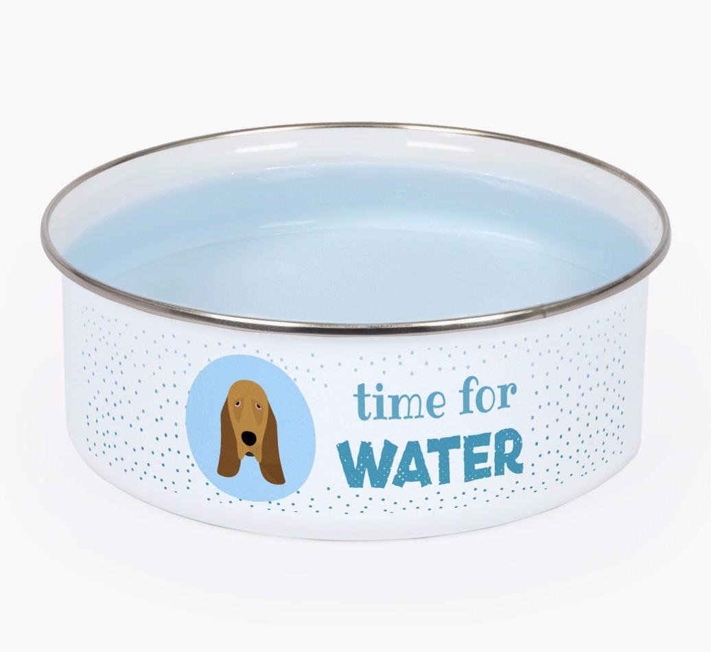 Time For Water: Personalized {breedFullName} Enamel Dog Bowl