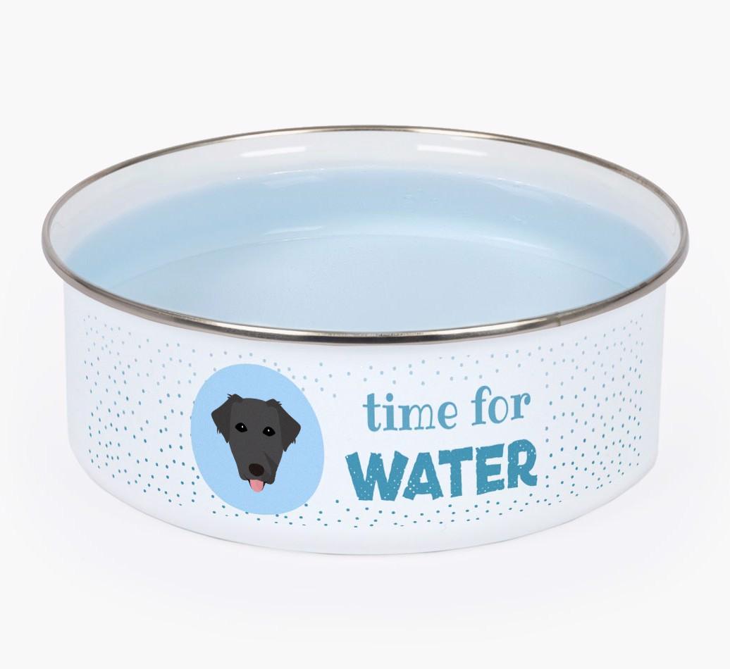 Time For Water: Personalized {breedFullName} Enamel Dog Bowl