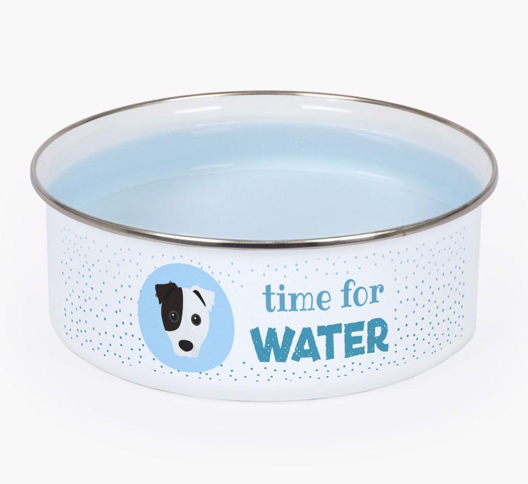 Time For Water: Personalized {breedFullName} Enamel Dog Bowl