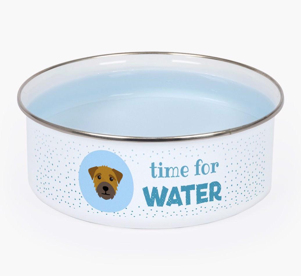 Time For Water: Personalized {breedFullName} Enamel Dog Bowl