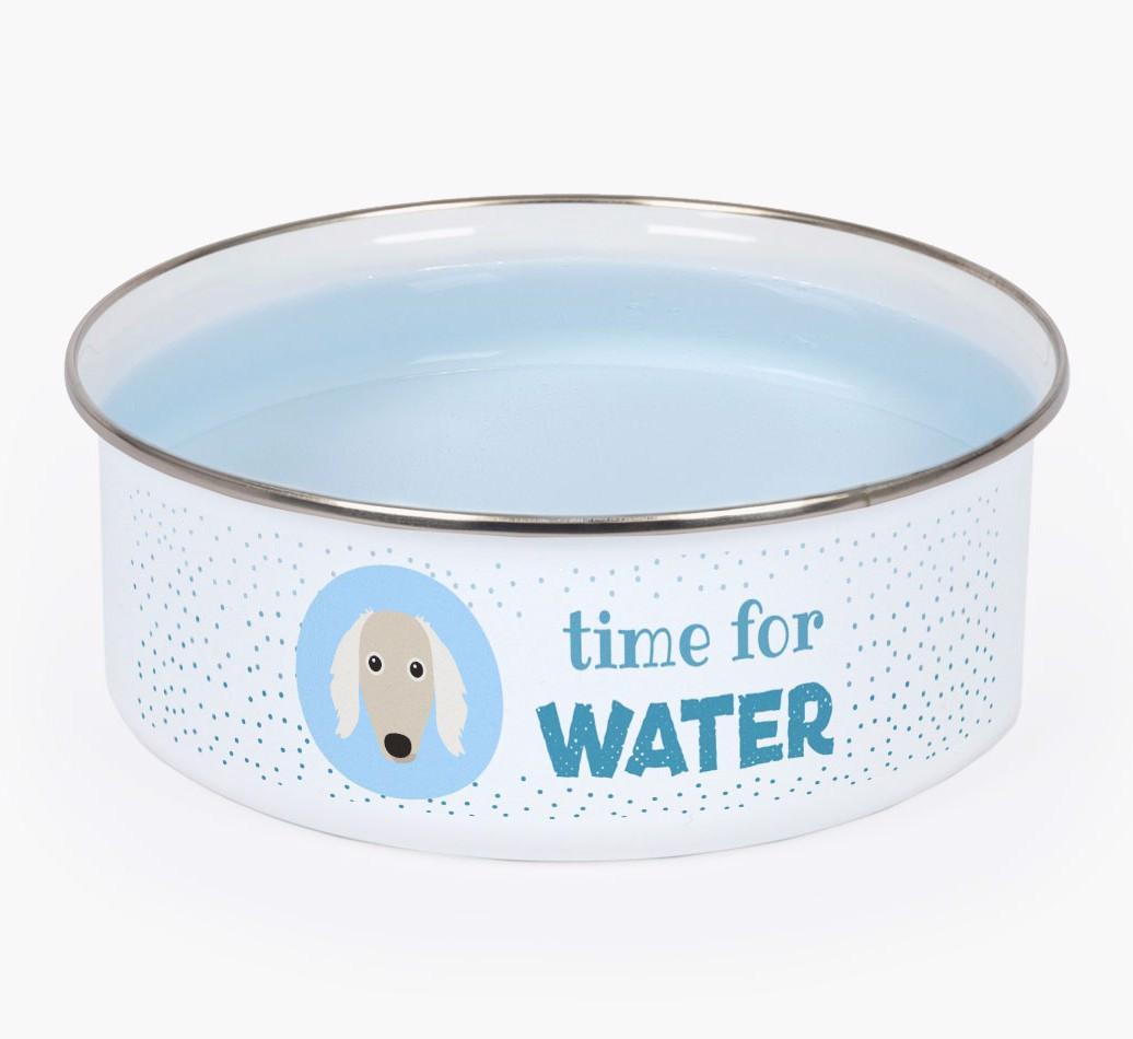 Time For Water: Personalized {breedFullName} Enamel Dog Bowl