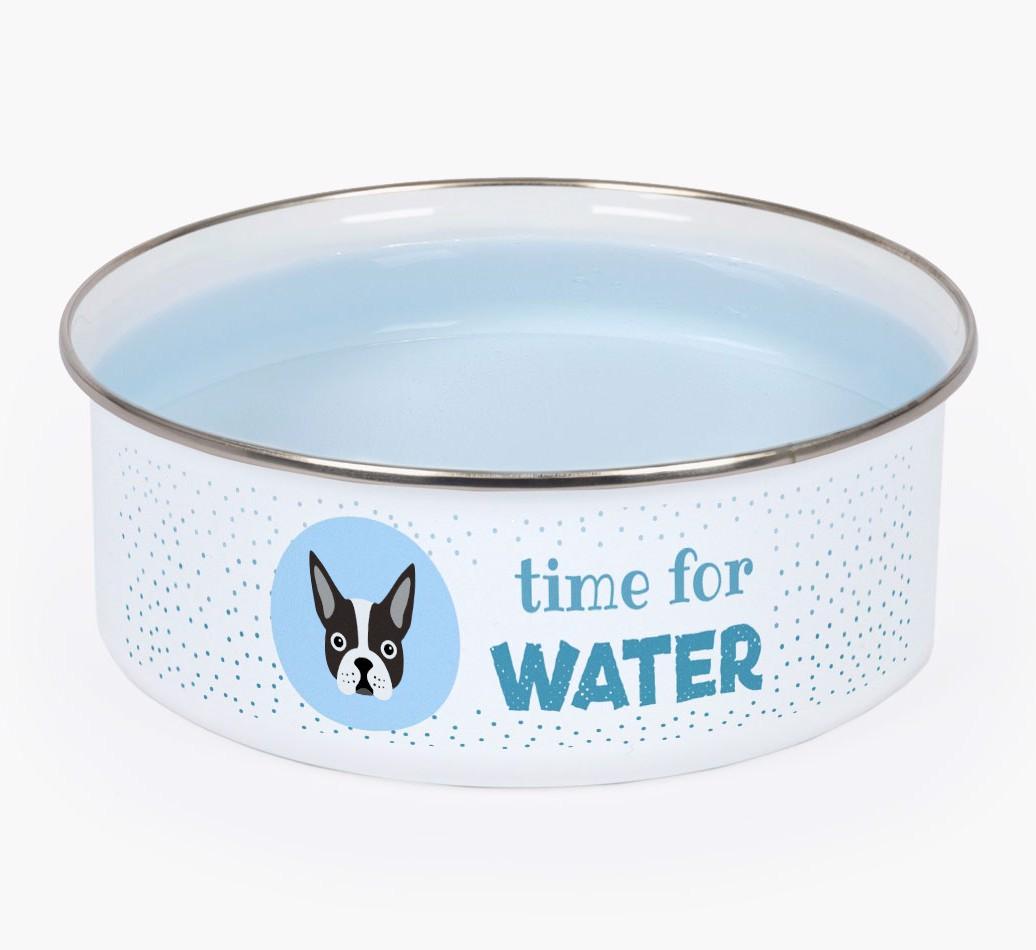 Time For Water: Personalized {breedFullName} Enamel Dog Bowl