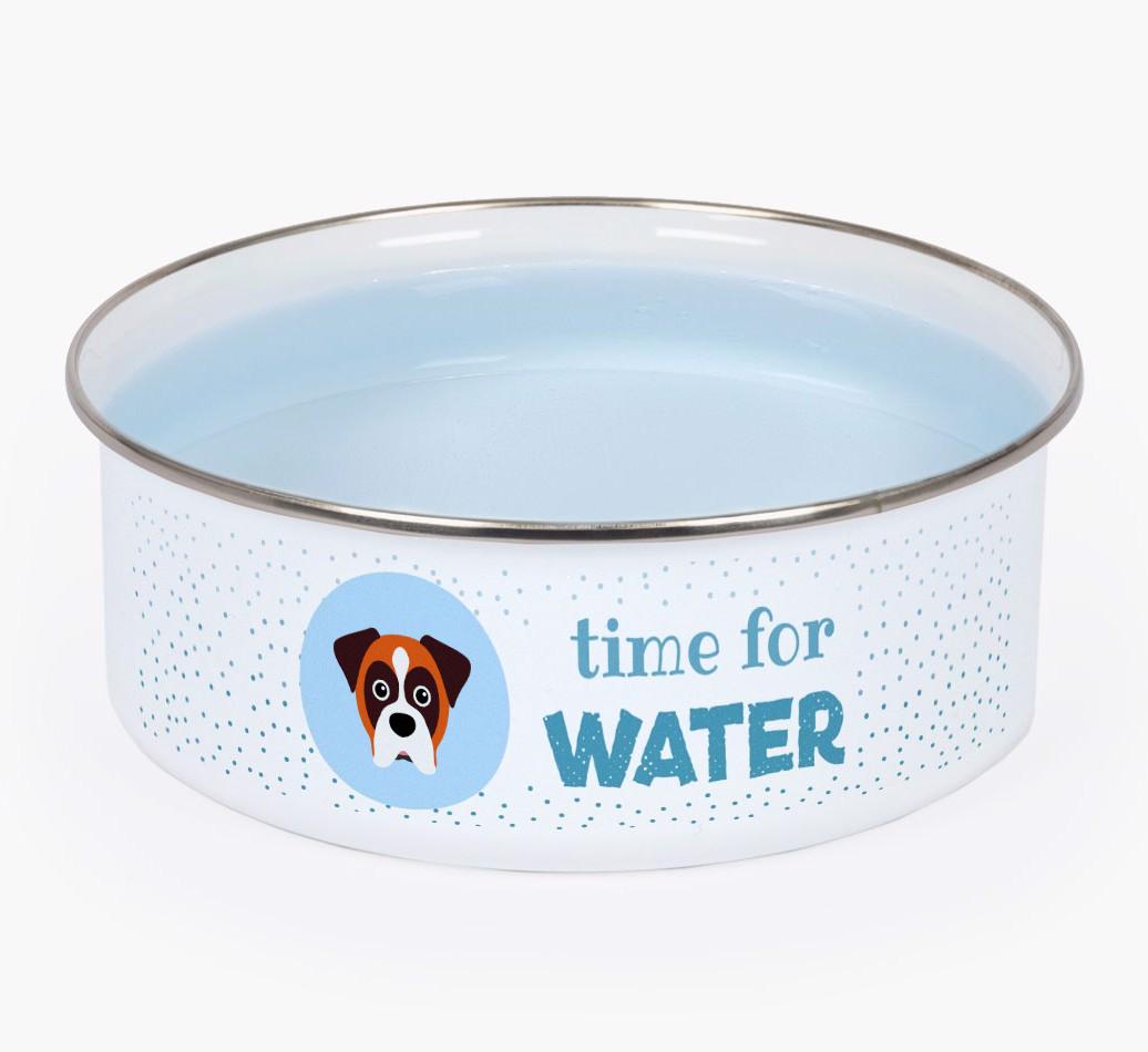Time For Water: Personalized {breedFullName} Enamel Dog Bowl