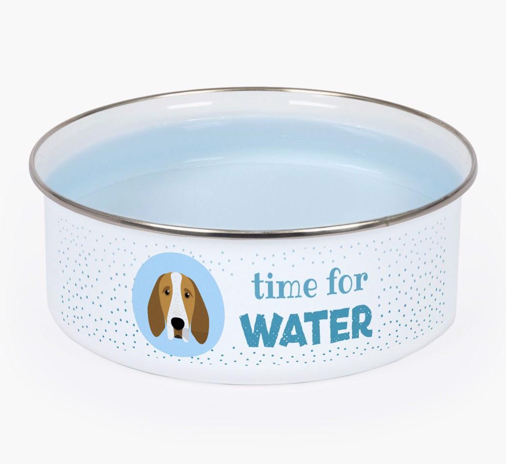 Time For Water: Personalized {breedFullName} Enamel Dog Bowl