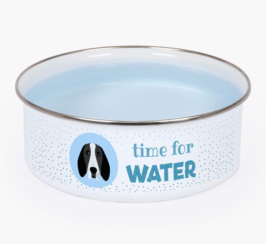 Time For Water: Personalized {breedFullName} Enamel Dog Bowl