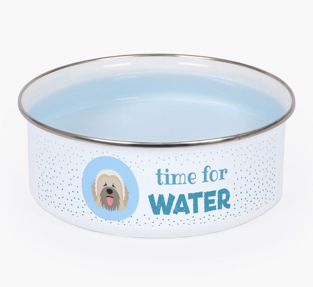 Time For Water: Personalized {breedFullName} Enamel Dog Bowl