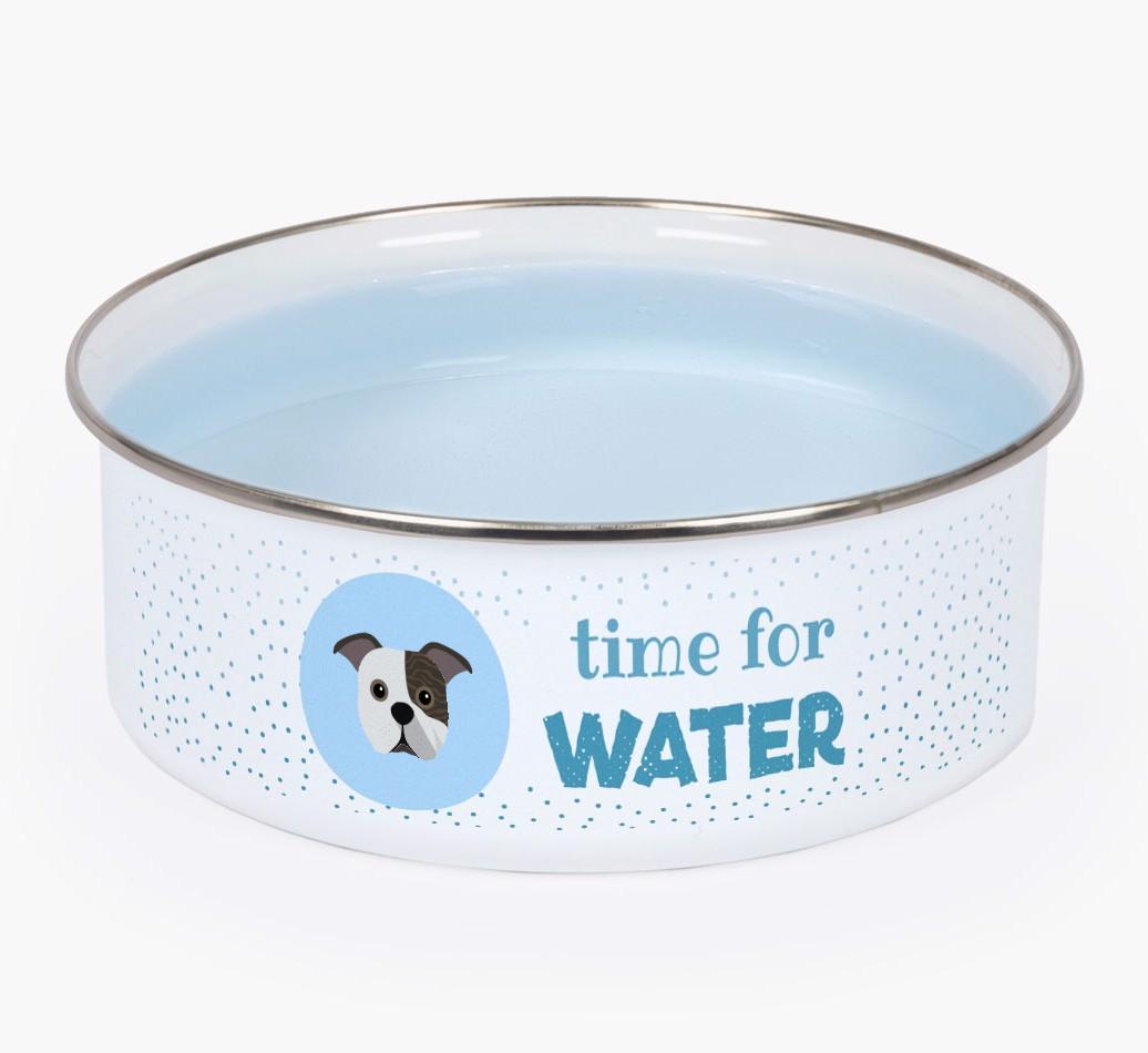 Time For Water: Personalized {breedFullName} Enamel Dog Bowl