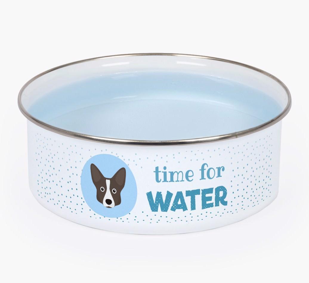 Time For Water: Personalized {breedFullName} Enamel Dog Bowl