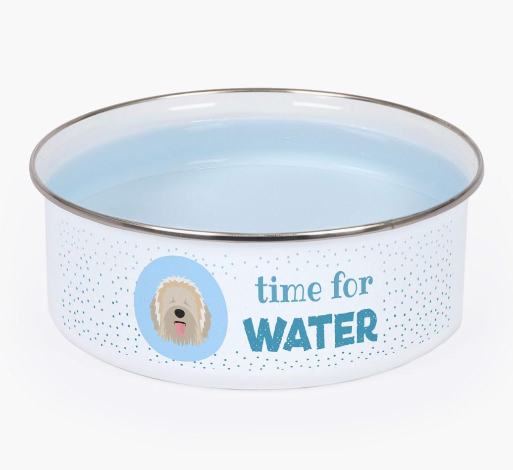 Time For Water: Personalized {breedFullName} Enamel Dog Bowl