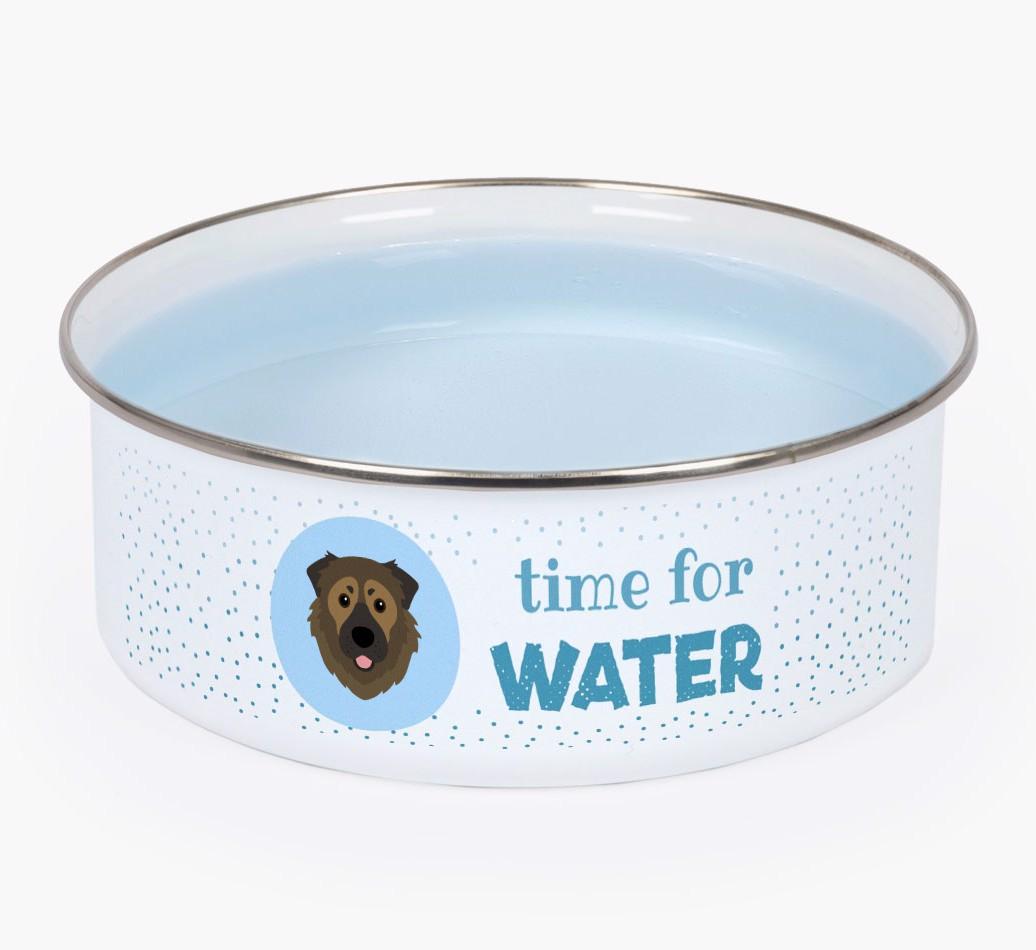 Time For Water: Personalized {breedFullName} Enamel Dog Bowl