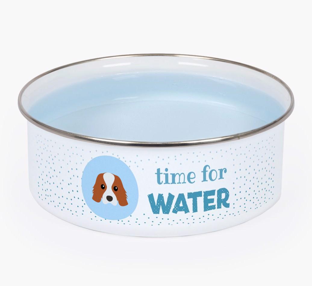 Time For Water: Personalized {breedFullName} Enamel Dog Bowl