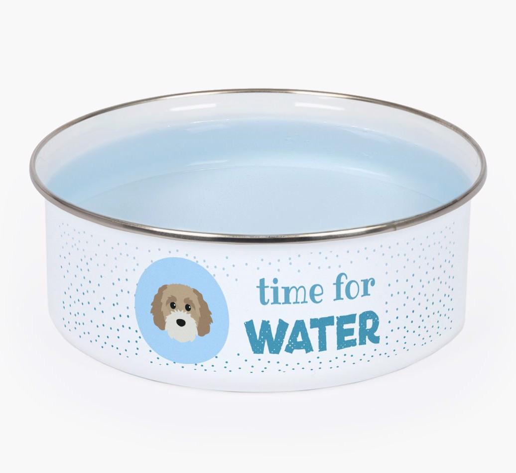 Time For Water: Personalized {breedFullName} Enamel Dog Bowl