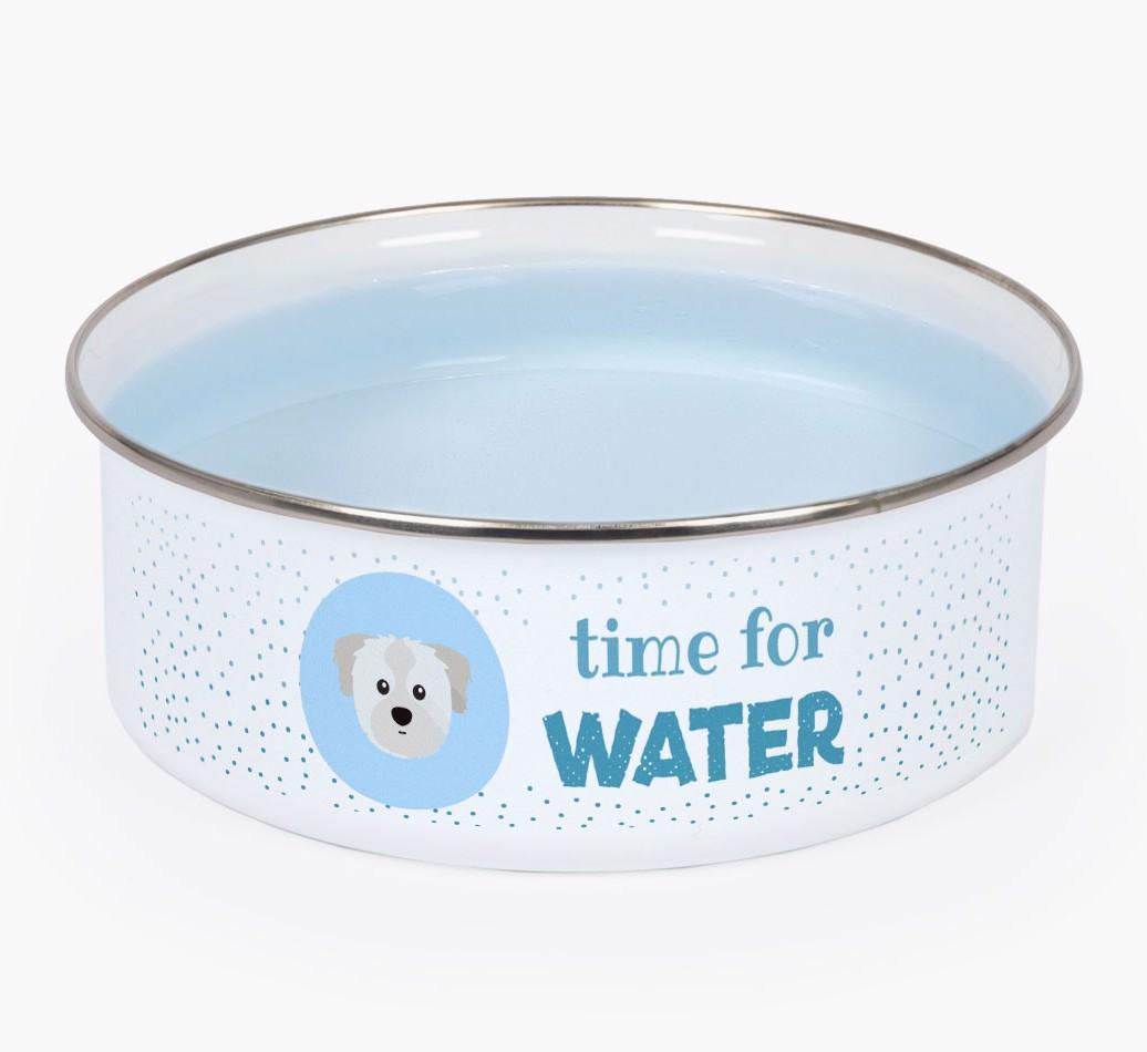 Time For Water: Personalized {breedFullName} Enamel Dog Bowl
