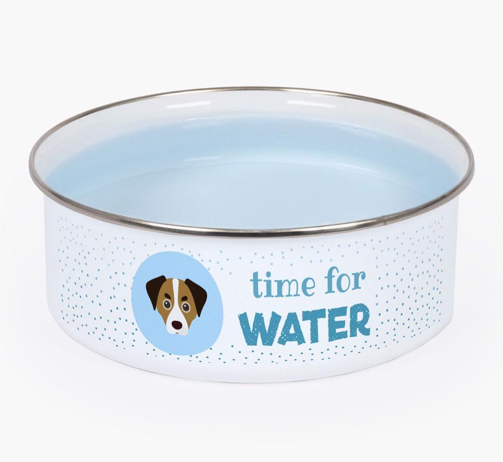 Time For Water: Personalized {breedFullName} Enamel Dog Bowl