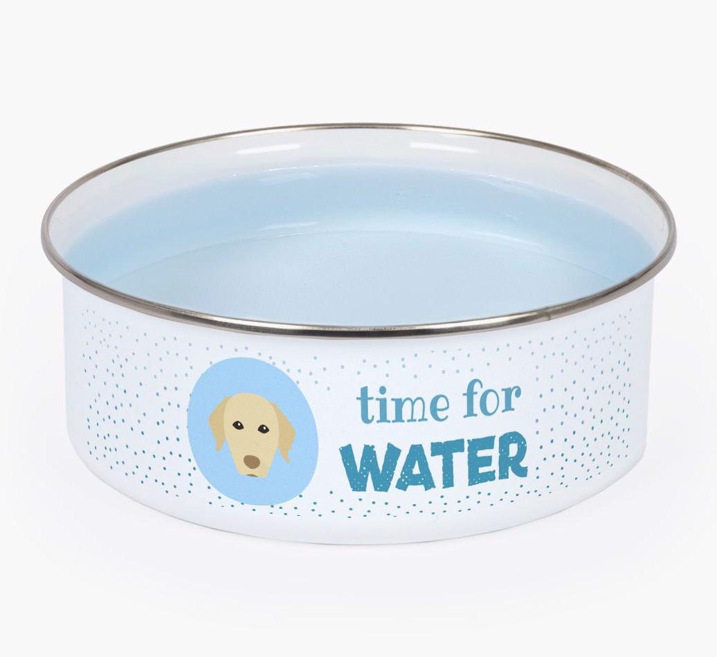 Time For Water: Personalized {breedFullName} Enamel Dog Bowl