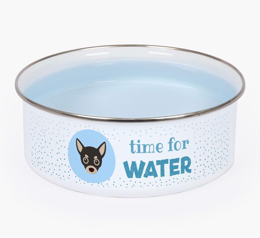 Time For Water: Personalized {breedFullName} Enamel Dog Bowl